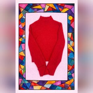 Sincerely Jules Red Fuzzy Mock Neck Sweater Size M Cozy Knit